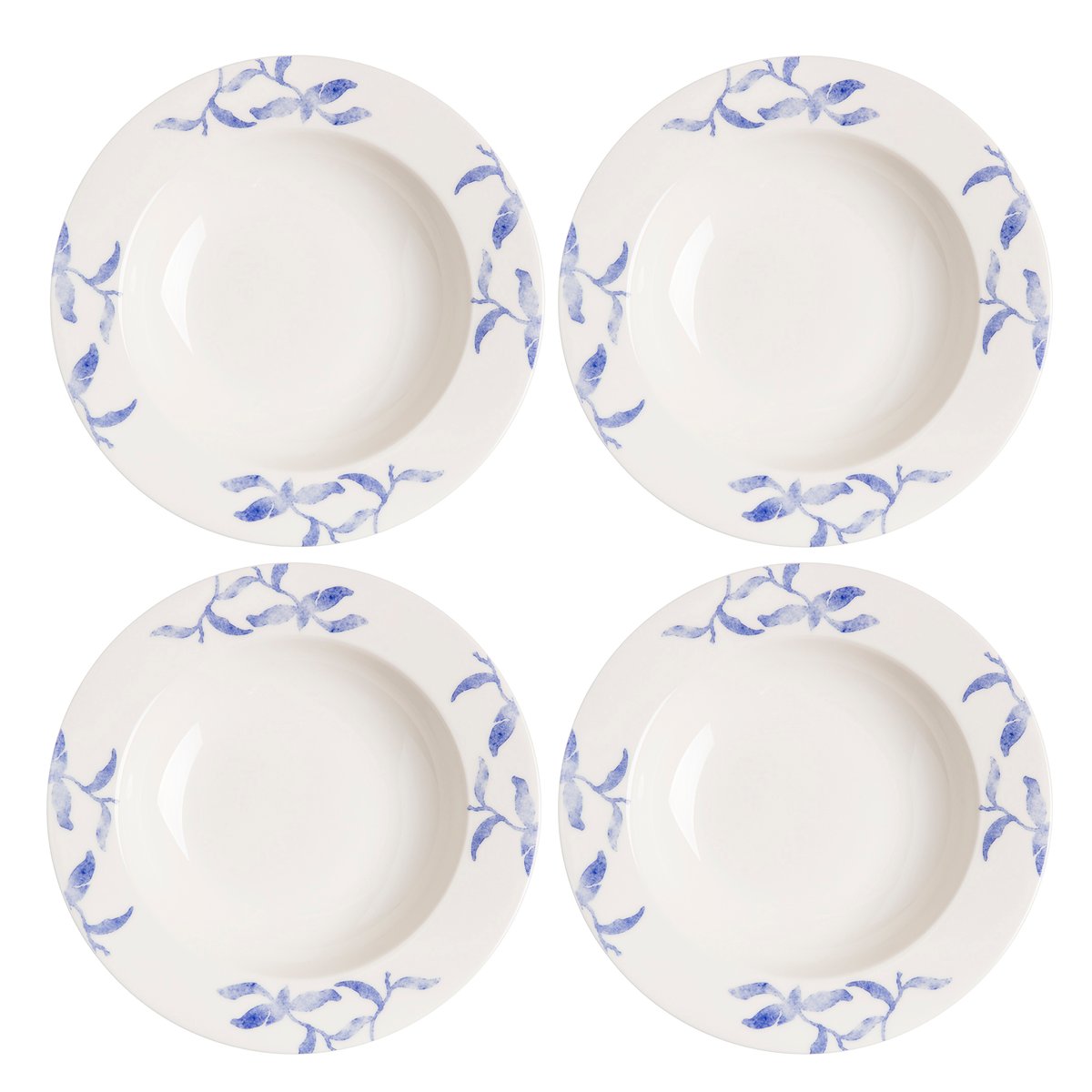 Havspil-lautanen, syvä, 23 cm 4-pack sininen-valkoinen