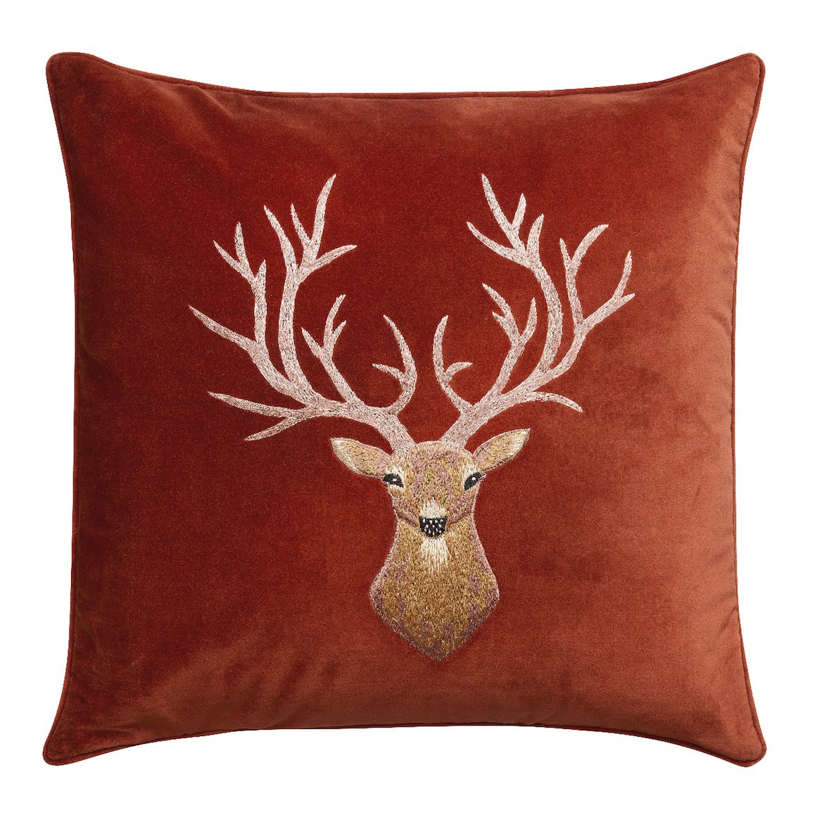 Brodeerattu Reindeer tyynynpäällinen, 50 x 50 cm Rust