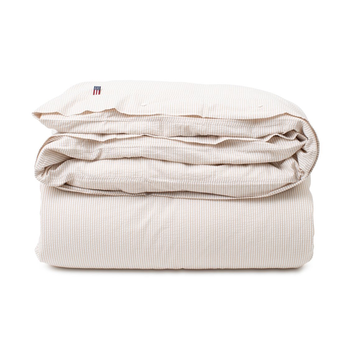 Striped Cotton Seersucker -pussilakana 150 x 210 cm Beige-valkoinen