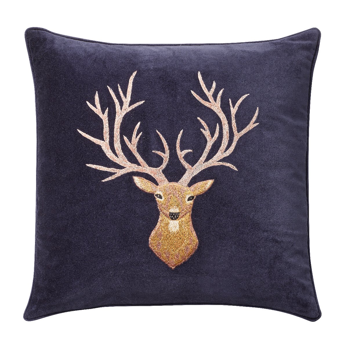 Brodeerattu Reindeer tyynynpäällinen, 50 x 50 cm Navy