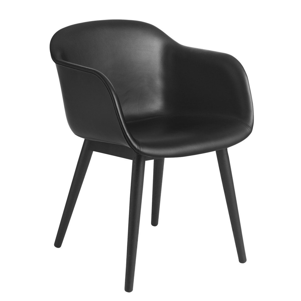 Fiber Chair tuoli käsinojilla ja puujaloilla Black leather-black