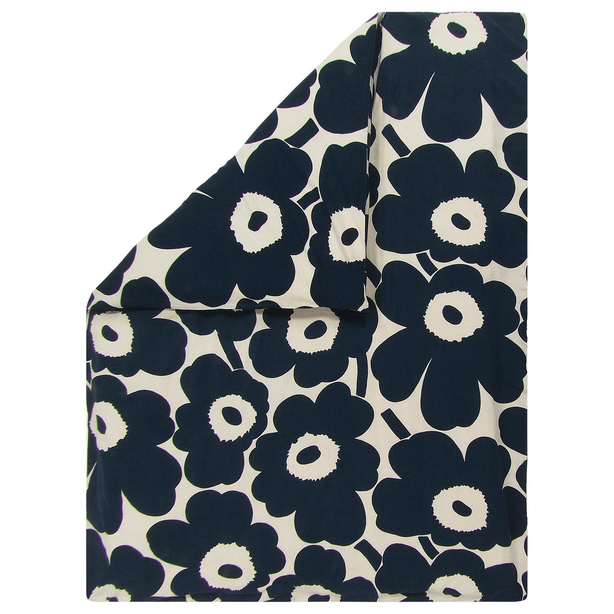 Unikko pussilakana puuvilla-pellava 150x210 cm Luonnonvalkoinen-tummansininen